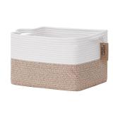 COMFY-HOMI Cotton Rope Woven Basket with Handles for Shelves,Toys,Book, Cloth Storage Baskets for Organizing-13.5\ x 11\in x 9.5\in Toy Decorative Organizer for Living Room, Bathroom ?WhiteBrown?in