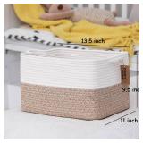 COMFY-HOMI Cotton Rope Woven Basket with Handles for Shelves,Toys,Book, Cloth Storage Baskets for Organizing-13.5\ x 11\in x 9.5\in Toy Decorative Organizer for Living Room, Bathroom ?WhiteBrown?in