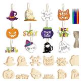 KIMOBER 60PCS Halloween Wooden Slices, Blank Cutouts Ornaments for Halloween Party Decoration, Kids DIY Crafts,Family Activities