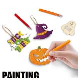 KIMOBER 60PCS Halloween Wooden Slices, Blank Cutouts Ornaments for Halloween Party Decoration, Kids DIY Crafts,Family Activities