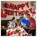 WEIKA 27 Pcs Red Silver Birthday Decorations, Red Happy Birthday Letters Balloon Banner 3D, Pentagram Heart Foil Balloons Confetti Balloons Kit For Boys Girls Party Supplies