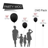 PartyWoo Black Balloons 140 pcs Different Sizes of 18 12 10 5 Inch Black Balloons Arch Kit Garland for Baby Shower Birthday Graduation Casino Gaming Anniversary Retirement Party Decorations Black-Y18