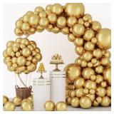 RUBFAC 129pcs Metallic Gold Balloons Different Sizes 18 12 10 5 Inch, Latex Balloon Garland Arch Kit for Party Graduation Wedding Holiday Happy Birthday Decoration