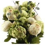 FiveSeasonStuff Mixed Cream Beige and Moss Green Vintage Artificial Silk Flower Peonies 2 Bouquets Floral
