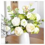 FiveSeasonStuff Mixed Cream Beige and Moss Green Vintage Artificial Silk Flower Peonies 2 Bouquets Floral