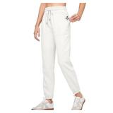 Willit Women Linen Pants Joggers Casual Lightweight Lounge Cotton Linen Travel Beach Summer Pants with Pockets 28\ White XSin