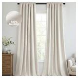 MIULEE 100percent Blackout Curtains 96 Inch Long 2 Panels Set for Bedroom, Thick Faux Linen Black Out Curtain Room Darkening Back Tab Pleated Floor to Ceiling Window Drapes with Hooks for Living Room,
