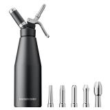 Professional Aluminum Whipped Cream Dispenser - 1000 mL2 Pint,Whipped Cream Maker Canister with 5 Decorating Nozzles and Cleaning Brush - Need To Use N2O Chargers (Not Included) (Black, 1000ml)