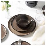 LERATIO Ceramic Dinner Plates Set of 6, 10.5 Inch Reactive Glaze Porcelain Plates, Modern Shape Dinnerware Dishes Set for Kitchen,MicrowaveandDishwasherandOven Safe, Scratch Resistant-Chestnut