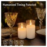 LEDHOLYT Rechargeable Flameless Candle, Flashing LED Pillar Real Wax Candle with Remote Control and Timer, Teardrop Wick, Clear Glass Electronic Candles, 1 Set of 5