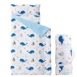 Bunnikins and Clover Toddler Nap Mat with Removable Pillow, Nap Rolls for Preschool, Easy Clean Toddler Floor Bed for Kindergarten, Kids Sleeping Bag for Daycare