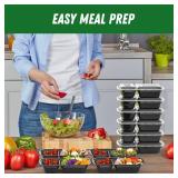 Dealusy 50 Pack (100-Piece) 28 oz Meal Prep Containers Reusable with Lids 2-Compartment, Sturdy Leakproof Food Safe, Microwave Freezer Dishwasher Safe, To Go Take Out Plastic Food Storage, Black