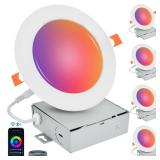 Homevenus Smart Recessed Lighting 4 Inch 9W 810LM Ultrathin Recessed Lights RGBCW Music Sync Color Changing Dimmable Canless Led Recessed Light Fixtures Compatible with AlexaGoogle Assistant 4 Pack
