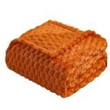 Vessia Flannel Fleece Throw Blanket(50x70 inch), 3D Jacquard Burnt Orange Fuzzy and Warm Blanket for Couch,Sofa,Bed,Chair, 300GSM Super Soft Touch Cozy Lightweight Throw for All-Season Home Decor