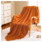 Vessia Flannel Fleece Throw Blanket(50x70 inch), 3D Jacquard Burnt Orange Fuzzy and Warm Blanket for Couch,Sofa,Bed,Chair, 300GSM Super Soft Touch Cozy Lightweight Throw for All-Season Home Decor