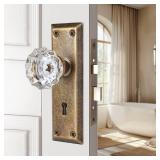 newliplace Upgraded Mortise Lock Set for Interior Door, Vintage Antique Brass Crystal Glass Door Knobs with Lock and Skeleton Key, Old Style Door Reversible for Left and Right Handed Door