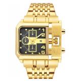 Reginald Hip hop Menfts Watch Big Face Watch for Men Square Novel Face Dial Stainless Steel Quartz Gold WristWatches (Gold)