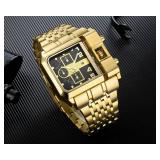 Reginald Hip hop Menfts Watch Big Face Watch for Men Square Novel Face Dial Stainless Steel Quartz Gold WristWatches (Gold)