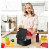 opux Insulated Lunch Bag Kids, Lunch Box for School Boy Girl, Leakproof Small Reusable Compact Soft Mini Cooler Bag, Toddler Small Lunch Boxes Kit Pail with Front Side Pockets (Black)