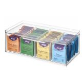 iDesign Tea Bag Organizer for Counter, 4-Section Clear Stackable Tea Storage Drawer for Cabinet