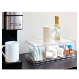 iDesign Tea Bag Organizer for Counter, 4-Section Clear Stackable Tea Storage Drawer for Cabinet