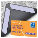 ZONGOOL 12 PCS Rug Tape, Reusable Washable Grippers for Rugs, Double Sided Non-Slip Rug Pads for Hardwood Floors, Rug Stoppers to Prevent Sliding, White