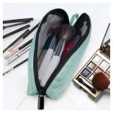 Gloppie Travel Makeup Brush Holder - Small Makeup Bag Compact Cosmetic Bag, Portable Cosmetic Pouch for Organizing Brushes On-the-go, Mint Blossom Green