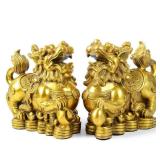 AMTOOCH Feng Shui pi yao Brass Statue a Pair Wealth pixiu Sculpture Golden Home Decoration Figurine,Attract Money and Good Luck
