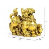AMTOOCH Feng Shui pi yao Brass Statue a Pair Wealth pixiu Sculpture Golden Home Decoration Figurine,Attract Money and Good Luck