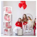 Voircoloria Baby Boxes with Letters, 4 Transparent Balloon for Gender Reveal Birthday Wedding Baby Shower Decorations (White)