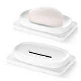 Shinowa Soap Dish (Dual Layer), 4.72 * 2.95ftft Ceramic Soap Container and 5.12 * 3.27ftft Diatomaceous Earth Tray, Quickly Drain Water and Dry, Dish Soap Holder for Kitchen, Bathroom, Shower