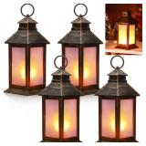 Tondiamo 4 Pcs Vintage Decorative Lantern for Centerpiece Wedding Tall Retro Hanging Lantern LED Pillar Candles Battery Operated Candles Waterproof for Christmas Indoor Party Decoration(Bronze)