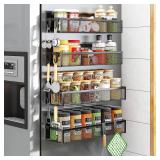 Aufworld Magnetic Spice Rack for Refrigerator, 4 Pack Magnetic Shelf, Fridge Magnet Organizer with Moveable 8 Hooks, Magnetic Fridge Shelf for Kitchen Organization and Storage (4 Pack)