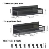 Aufworld Magnetic Spice Rack for Refrigerator, 4 Pack Magnetic Shelf, Fridge Magnet Organizer with Moveable 8 Hooks, Magnetic Fridge Shelf for Kitchen Organization and Storage (4 Pack)