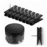 ?ZYFOFFICE 50-Pack Black Push Pins with Spring-Loaded Wooden Clips, Damage-Free Cork Board Tacks for Artwork, Photos and Notes (No-Mark Design)