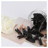 ?ZYFOFFICE 50-Pack Black Push Pins with Spring-Loaded Wooden Clips, Damage-Free Cork Board Tacks for Artwork, Photos and Notes (No-Mark Design)