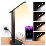 Power Strip with LED Desk Lamp, 3 Outlets 4 USB Ports(2 USBC) 4 Modes 5 Level Touch Lamp Small Desk Lamp for Home Office Bedroom Bedside, Study Reading Light, 5ft Extension Cord, Dorm Room Essentials