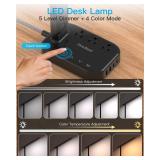 Power Strip with LED Desk Lamp, 3 Outlets 4 USB Ports(2 USBC) 4 Modes 5 Level Touch Lamp Small Desk Lamp for Home Office Bedroom Bedside, Study Reading Light, 5ft Extension Cord, Dorm Room Essentials