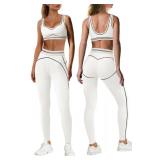 Nirovien Womens 2 Piece Workout Sets Athletic Yoga Outfits Sports Bra and Butt Lifting Leggings Gym Sets(White,S)
