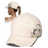 Flafens Womens Baseball Caps - Cute Baseball Hat for Women Youth Vintage Distressed Low Profile Embroidered Cotton Trendy Cool Adjustable Washed Unstructured Fitted Ladies Ball Cap Ballcaps, Bee