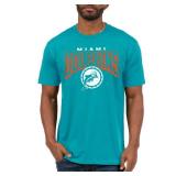 Junk Food Standard Clothing x Bold Logo-Short Sleeve Fan Shirt for Men and Women Officially Licensed NFL Apparel, Miami Dolphins-Aqua