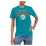 Junk Food Standard Clothing x Bold Logo-Short Sleeve Fan Shirt for Men and Women Officially Licensed NFL Apparel, Miami Dolphins-Aqua