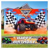 Tatuo Truck Party Decorations Supplies Include Photography Background 5 x 3 Feet Truck Happy Birthday Banner 6 x 1 Feet for Kids Party Decor