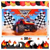 Tatuo Truck Party Decorations Supplies Include Photography Background 5 x 3 Feet Truck Happy Birthday Banner 6 x 1 Feet for Kids Party Decor