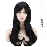 Akstore 28 inch Fashion Wigs Long Wavy Curly Hair Cosplay Wig and Wig Cap (Black)