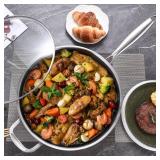 LOLYKITCH 6 QT Hybrid Tri-Ply Stainless Steel Non-Stick Sauté Pan with Lid,12 Inch Deep Frying Pan,Large Skillet,Jumbo Cooker,Induction Pan, Oven Safe and Detachable Handle.