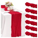 A6 Pieces Red 10FT Cheesecloth Table Runner Boho Gauze Fabric Table Runner Rustic Sheer Runner for Wedding Birthday Baby Shower Party Boho Table Decoration