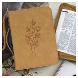 Bible Case, Bible Cover Case for Women with Detachable Shoulder Strap and Wristlet Strap, Christian Gifts for Woman, PU Leather Bible Cover, Church Bag with Bible Study Supplies, Brown,10\ x 7\in x 1.