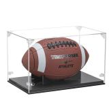 GYaozii Football Display Case, Thickened UV Protection Clear Acrylic Lid Football Holder, Wood Football Base Stand Football Cases for Signed Football Full Size