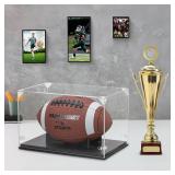 GYaozii Football Display Case, Thickened UV Protection Clear Acrylic Lid Football Holder, Wood Football Base Stand Football Cases for Signed Football Full Size